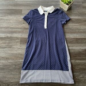 Tommy Hilfiger Blue and White Polka Dot Short Sleeve Polo Shirt Midi Dress